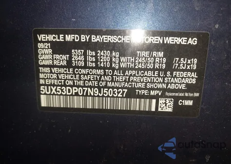 2022 BMW X3 xDrive30I from USA, damaged, VIN 5UX53DP07N9J50327